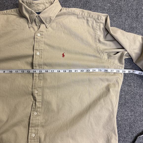 VTG Polo Ralph Lauren Men’s XL Khaki Blaire 100% Cotton Button Up Red Pony - Picture 5 of 8
